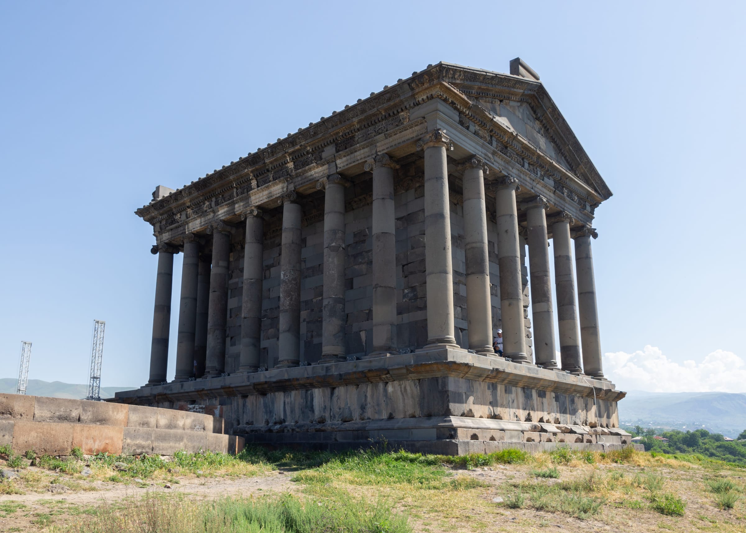 Temple of Garni with 24 Ionic basalt columns on triangular plateau Armenia